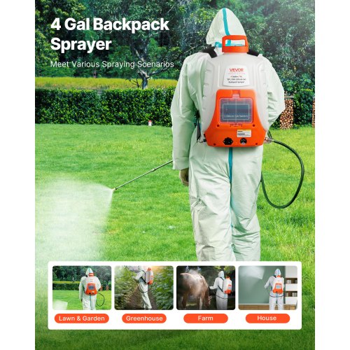 North Battery Powered Backpack Sprayer, 0-90 PSI Adjustable Pressure, 4 Gallon Tank, Back Pack Sprayer with 8 Nozzles and 2 Wands, 12V 8Ah Battery, Wide Mouth Lid for Weeding, Spraying, Cleaning