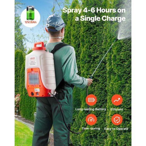 North Battery Powered Backpack Sprayer, 0-90 PSI Adjustable Pressure, 4 Gallon Tank, Back Pack Sprayer with 8 Nozzles and 2 Wands, 12V 8Ah Battery, Wide Mouth Lid for Weeding, Spraying, Cleaning
