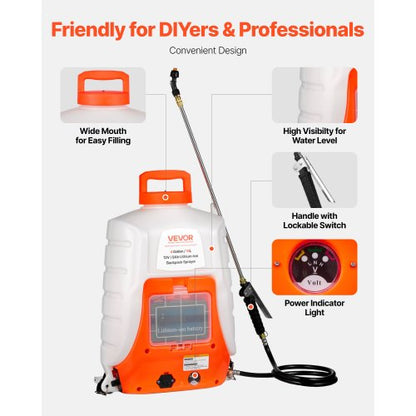 North Battery Powered Backpack Sprayer, 0-90 PSI Adjustable Pressure, 4 Gallon Tank, Back Pack Sprayer with 8 Nozzles and 2 Wands, 12V 8Ah Battery, Wide Mouth Lid for Weeding, Spraying, Cleaning