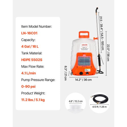 North Battery Powered Backpack Sprayer, 0-90 PSI Adjustable Pressure, 4 Gallon Tank, Back Pack Sprayer with 8 Nozzles and 2 Wands, 12V 8Ah Battery, Wide Mouth Lid for Weeding, Spraying, Cleaning