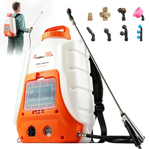North Battery Powered Backpack Sprayer, 0-90 PSI Adjustable Pressure, 4 Gallon Tank, Back Pack Sprayer with 8 Nozzles and 2 Wands, 12V 8Ah Battery, Wide Mouth Lid for Weeding, Spraying, Cleaning