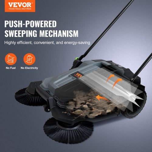 North Walk-behind Hand Push Floor Sweeper, 25.6" Sweeping Width Floor Sweeper Manual Non-Electric, 5-Gallon Waste Container, Angle & Height Adjustable Folding Handle for Walkway, Yard, Garage, Patio