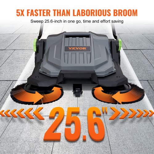 North Walk-behind Hand Push Floor Sweeper, 25.6" Sweeping Width Floor Sweeper Manual Non-Electric, 5-Gallon Waste Container, Angle & Height Adjustable Folding Handle for Walkway, Yard, Garage, Patio