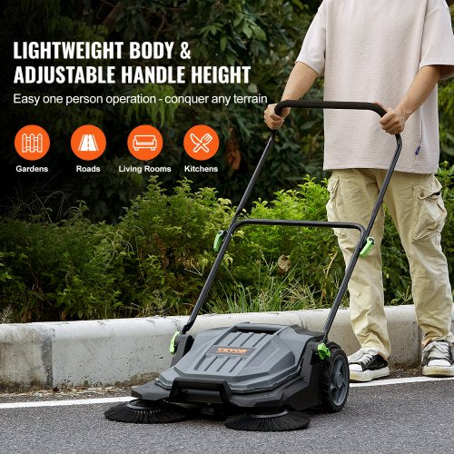 North Walk-behind Hand Push Floor Sweeper, 25.6" Sweeping Width Floor Sweeper Manual Non-Electric, 5-Gallon Waste Container, Angle & Height Adjustable Folding Handle for Walkway, Yard, Garage, Patio