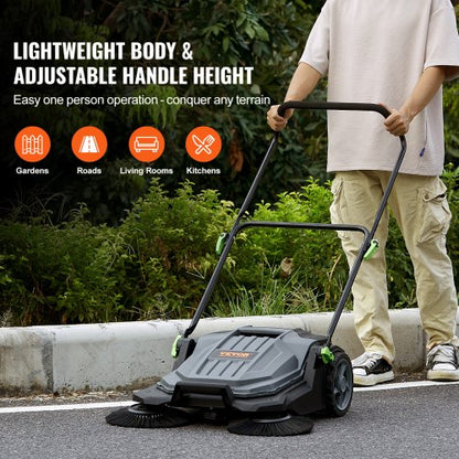 North Walk-behind Hand Push Floor Sweeper, 25.6" Sweeping Width Floor Sweeper Manual Non-Electric, 5-Gallon Waste Container, Angle & Height Adjustable Folding Handle for Walkway, Yard, Garage, Patio