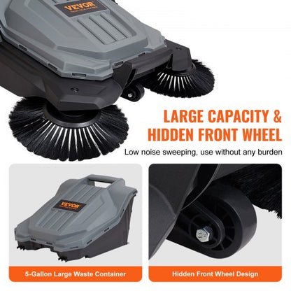 North Walk-behind Hand Push Floor Sweeper, 25.6" Sweeping Width Floor Sweeper Manual Non-Electric, 5-Gallon Waste Container, Angle & Height Adjustable Folding Handle for Walkway, Yard, Garage, Patio