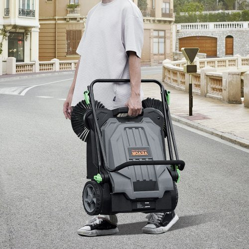 North Walk-behind Hand Push Floor Sweeper, 25.6" Sweeping Width Floor Sweeper Manual Non-Electric, 5-Gallon Waste Container, Angle & Height Adjustable Folding Handle for Walkway, Yard, Garage, Patio