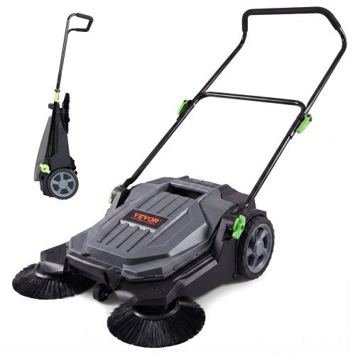 North Walk-behind Hand Push Floor Sweeper, 25.6" Sweeping Width Floor Sweeper Manual Non-Electric, 5-Gallon Waste Container, Angle & Height Adjustable Folding Handle for Walkway, Yard, Garage, Patio