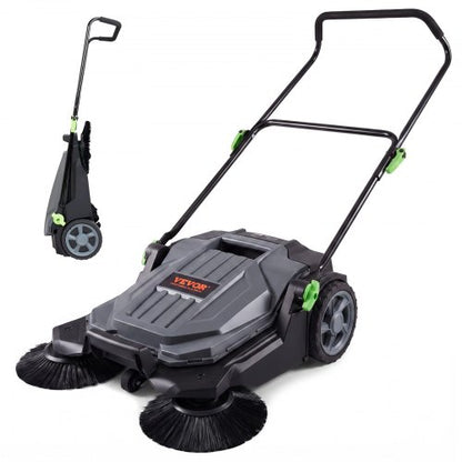North Walk-behind Hand Push Floor Sweeper, 25.6" Sweeping Width Floor Sweeper Manual Non-Electric, 5-Gallon Waste Container, Angle & Height Adjustable Folding Handle for Walkway, Yard, Garage, Patio