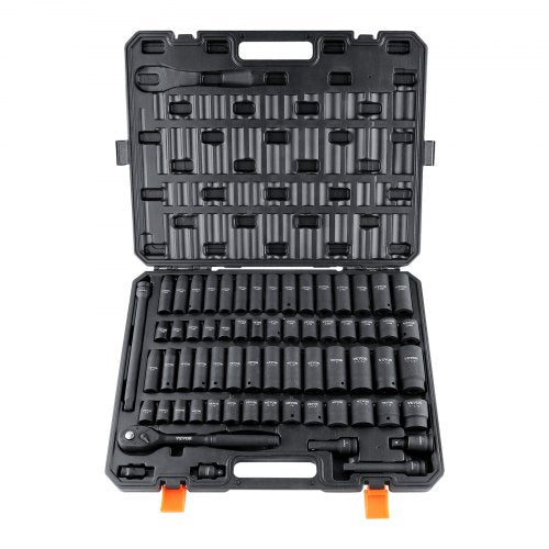 North 1/2" Drive Impact Socket Set, 65 Piece Socket Set SAE 3/8" to 1-1/4" and Metric 10-24mm, 6 Point Cr-V Alloy Steel for Auto Repair, Rugged Construction, Easy-to-Read Size Markings, Storage Case