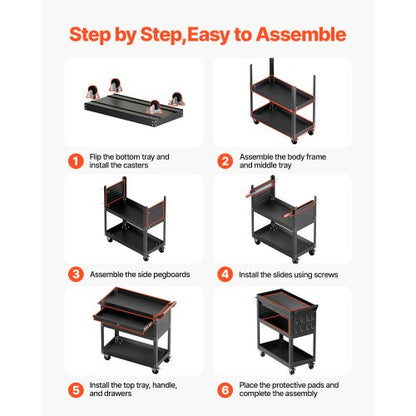 North 4-Tier Tool Cart with Wheels, 350 lbs Load Capacity, Rolling Work Cart with Drawer & Pegboard, Mechanic Tool Storage Organizer with Locking System for Garage, Warehouse and Repair Shop, Black