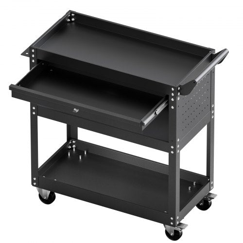 North 4-Tier Tool Cart with Wheels, 350 lbs Load Capacity, Rolling Work Cart with Drawer & Pegboard, Mechanic Tool Storage Organizer with Locking System for Garage, Warehouse and Repair Shop, Black