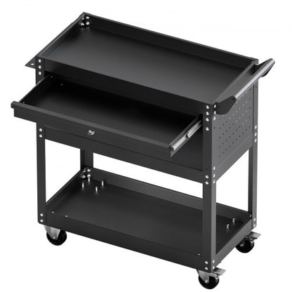 North 4-Tier Tool Cart with Wheels, 350 lbs Load Capacity, Rolling Work Cart with Drawer & Pegboard, Mechanic Tool Storage Organizer with Locking System for Garage, Warehouse and Repair Shop, Black