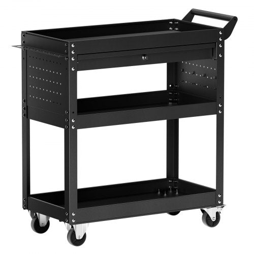 North 4-Tier Tool Cart with Wheels, 350 lbs Load Capacity, Rolling Work Cart with Drawer & Pegboard, Mechanic Tool Storage Organizer with Locking System for Garage, Warehouse and Repair Shop, Black