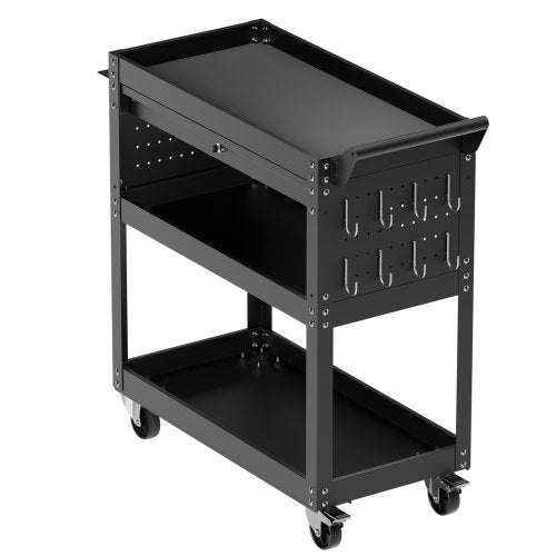 North 4-Tier Tool Cart with Wheels, 350 lbs Load Capacity, Rolling Work Cart with Drawer & Pegboard, Mechanic Tool Storage Organizer with Locking System for Garage, Warehouse and Repair Shop, Black