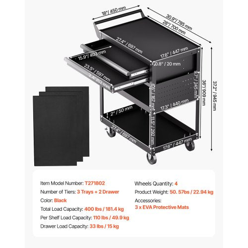 North Rolling Tool Cart — 1 & 2 Drawers — 2 drawers / 400 lb — photo 7