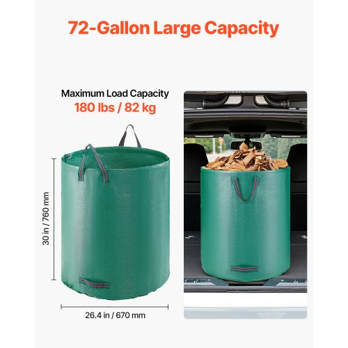 North 3-Pack 72 Gallon Reusable Yard Waste Bag, Large Lawn Garden Bags, Heavy Duty Collapsible Garden Leaf Trash Container, Stand-Up Grass Clipping Bin, with Reinforcement Ring and Handles, 26.4x30 in