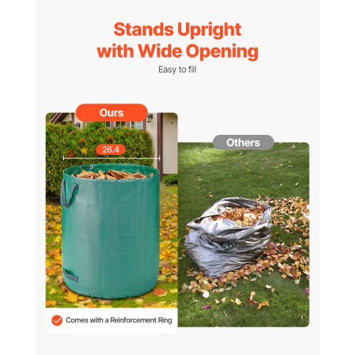 North 3-Pack 72 Gallon Reusable Yard Waste Bag, Large Lawn Garden Bags, Heavy Duty Collapsible Garden Leaf Trash Container, Stand-Up Grass Clipping Bin, with Reinforcement Ring and Handles, 26.4x30 in