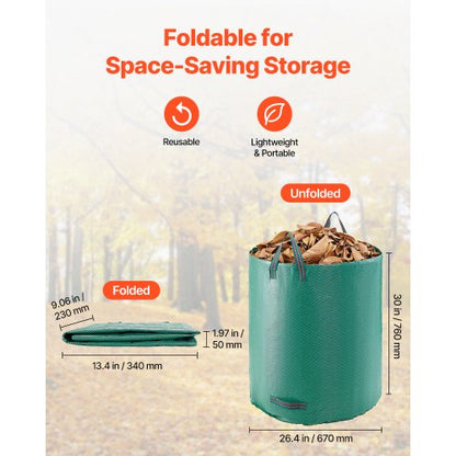 North 3-Pack 72 Gallon Reusable Yard Waste Bag, Large Lawn Garden Bags, Heavy Duty Collapsible Garden Leaf Trash Container, Stand-Up Grass Clipping Bin, with Reinforcement Ring and Handles, 26.4x30 in