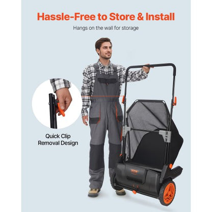 North Push Lawn Sweeper, 21inch Leaf & Grass Collector, Strong Plastic Wheels & Heavy Duty Thickened Steel Durable to Use with Large Capacity 3.5 cu. ft. Mesh Collection Hopper Bag, 2 Spinning Brushes