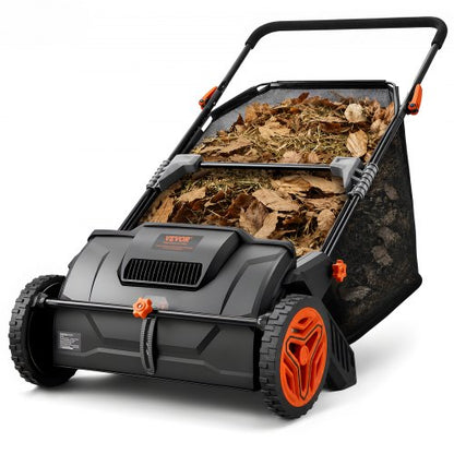 North Push Lawn Sweeper, 21inch Leaf & Grass Collector, Strong Plastic Wheels & Heavy Duty Thickened Steel Durable to Use with Large Capacity 3.5 cu. ft. Mesh Collection Hopper Bag, 2 Spinning Brushes