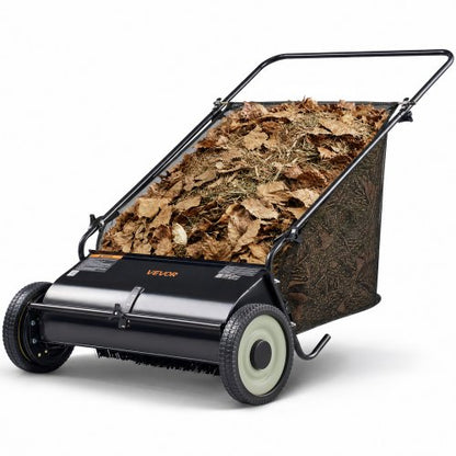 North Push Lawn Sweeper, 26-inch Leaf & Grass Collector, Strong Rubber Wheels & Heavy Duty Thickened Steel, Durable to Use with Large Capacity 7 cu. ft. Mesh Collection Hopper Bag, 4 Spinning Brushes