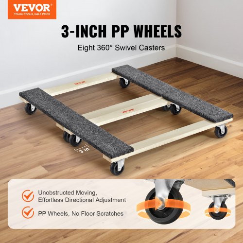 North Furniture Dolly, 1000 lbs Each Load Capacity, 2 Packs, 18" x 30", 8 x 3" PP Swivel Casters, Heavy Duty Hardwood Furniture Moving Dolly, Mover's Dolly, Moving Cart with Wheels for Heavy Furniture