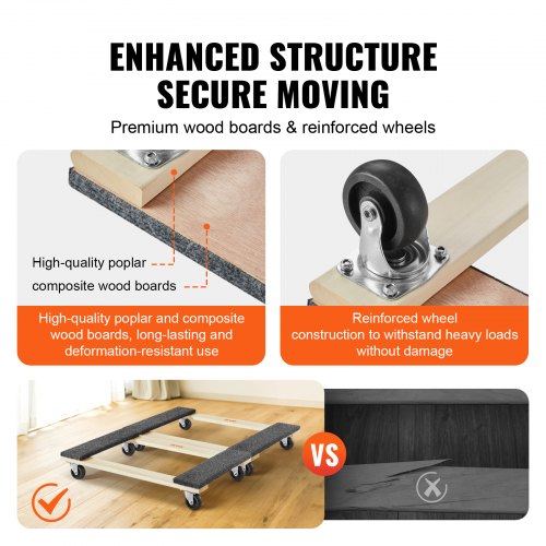 North Furniture Dolly, 1000 lbs Each Load Capacity, 2 Packs, 18" x 30", 8 x 3" PP Swivel Casters, Heavy Duty Hardwood Furniture Moving Dolly, Mover's Dolly, Moving Cart with Wheels for Heavy Furniture