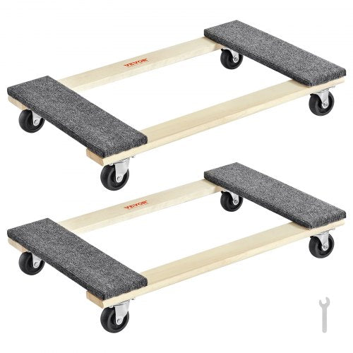 North Furniture Dolly, 1000 lbs Each Load Capacity, 2 Packs, 18" x 30", 8 x 3" PP Swivel Casters, Heavy Duty Hardwood Furniture Moving Dolly, Mover's Dolly, Moving Cart with Wheels for Heavy Furniture